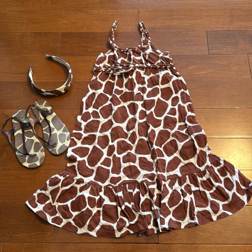 Gap giraffe dress, sandalss (sz13) and headband.